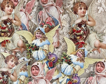 12 biglietti di auguri natalizi in stile antico con angeli vittoriani vintage, etichette regalo di Natale