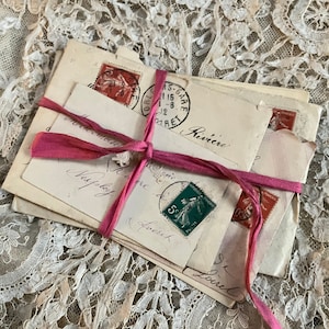 Colección rara de 7 cartas y sobres antiguos franceses