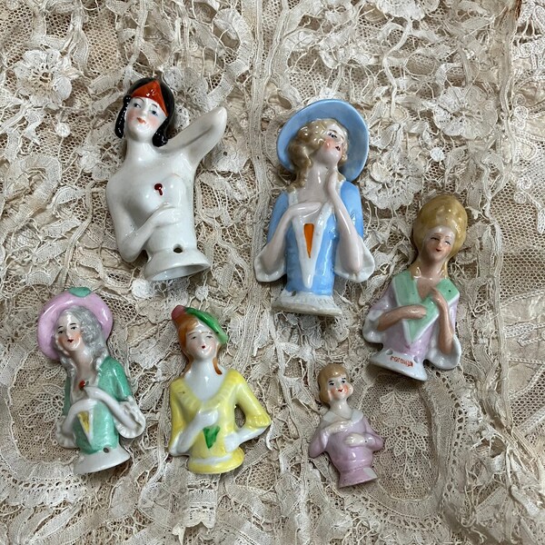 Antique Bisque Porcelain Half Doll pin cushion doll