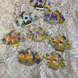 Antique Silk Embroidered Flowers in baskets  appliqués, Sewing appliques, Journal additions
