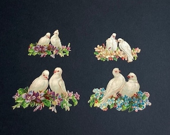 Incredibly Rare Mounted embossed Flowers, Birds, Doves chromo Scraps from 1850