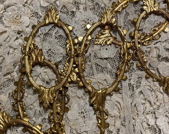 Rare Victorian Antique Ornate Brass Oval Frame embellishments