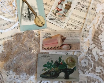 Journaling pack, Victorian Cards, Ephemera Junk Journal Fabric Book Journals lace crafting scrap pack