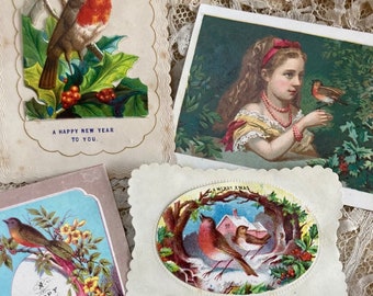Nineteenth Century Robins Christmas and New Year cards to 'Polly' 1870 and 1871