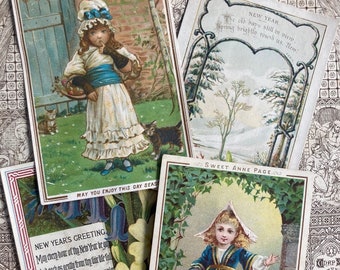 Tarjetas navideñas victorianas antiguas, efímeras recuperadas