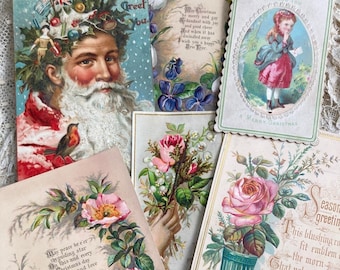 Victorian Christmas Greetings Card, Antique Ephemera