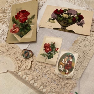 Vintage Floral Ephemera Pack, Silk Embroidery, Lace, Postcards