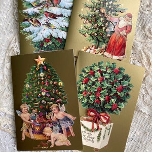 Four Beautiful Vintage Victorian Style Christmas Cards, 3D pop out Decoupage Christmas Cards with envelopes