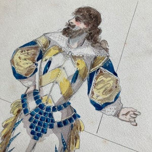 Very rare signed Antique Costume Design Art by Samuel Marie Cledat de Lavigerie