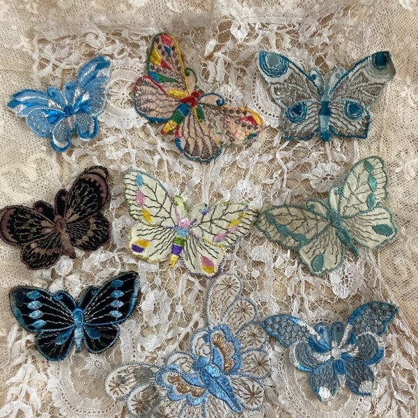 Antieke zijde geborduurde vlinders appliques, Naai-appliques, Journaaltoevoegingen Groep C