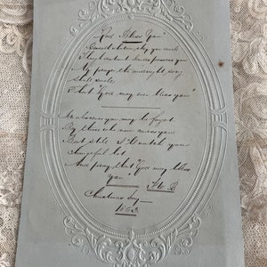 Victoriaanse handgeschreven albumpagina uit 1863 met 'God Bless You'-reliëf