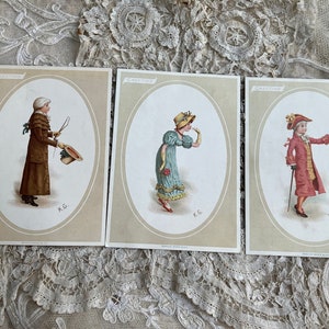 Wunderschönes 1880 Kate Greenaway 'Coachman Set' Set mit drei großen Neujahrskarten
