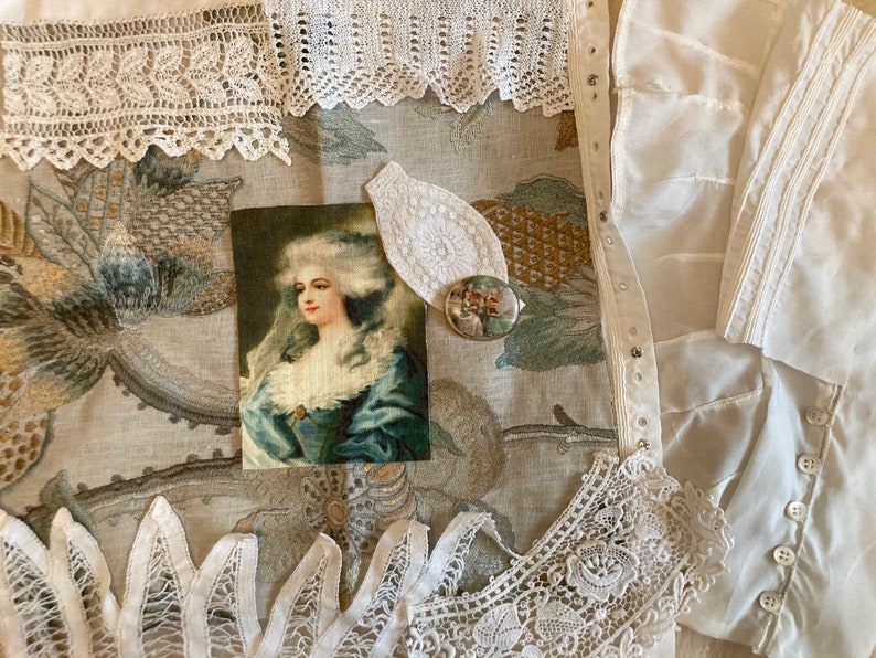 Antique French Lace Journal Inspiration kit Portrait fabric Fabric journal collection Limoges brooch