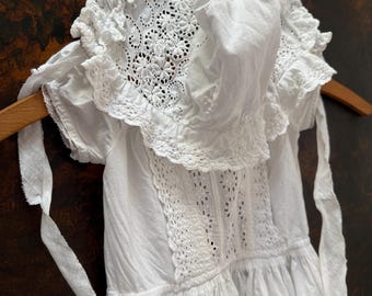 Vestido de bautizo victoriano de encaje con gorro, vestido antiguo de algodón