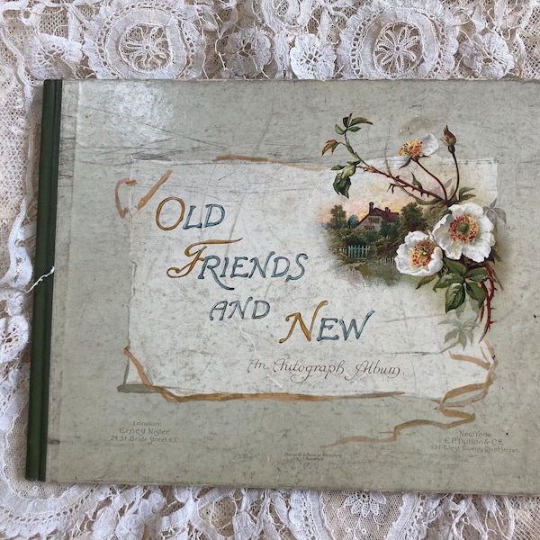 Antique Autograph Album  ‘Old Friends and New’ printed by Ernest Nister