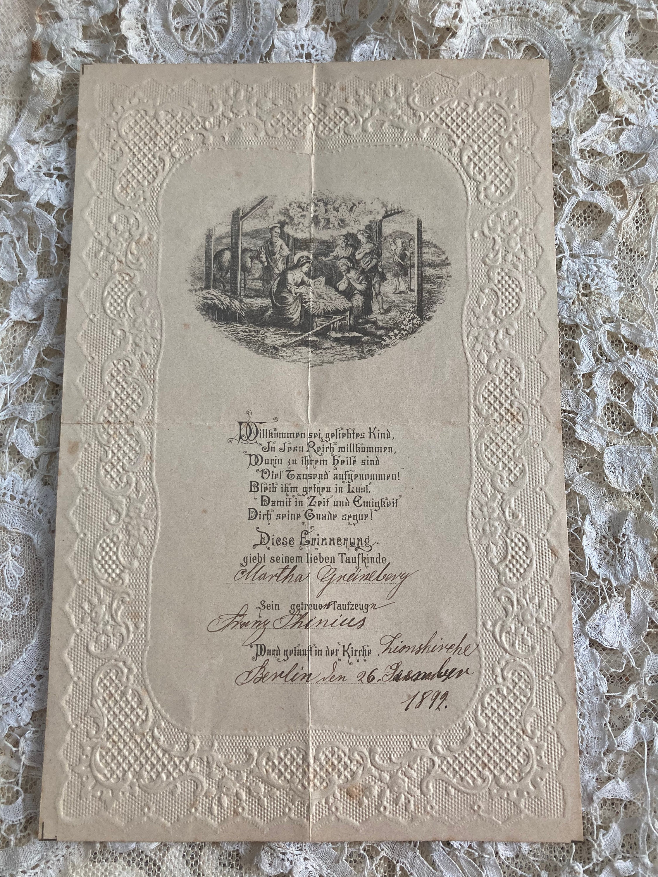 19 世紀ドイツ ビクトリア朝 ペーパー レース 洗礼証明書 - Etsy 日本