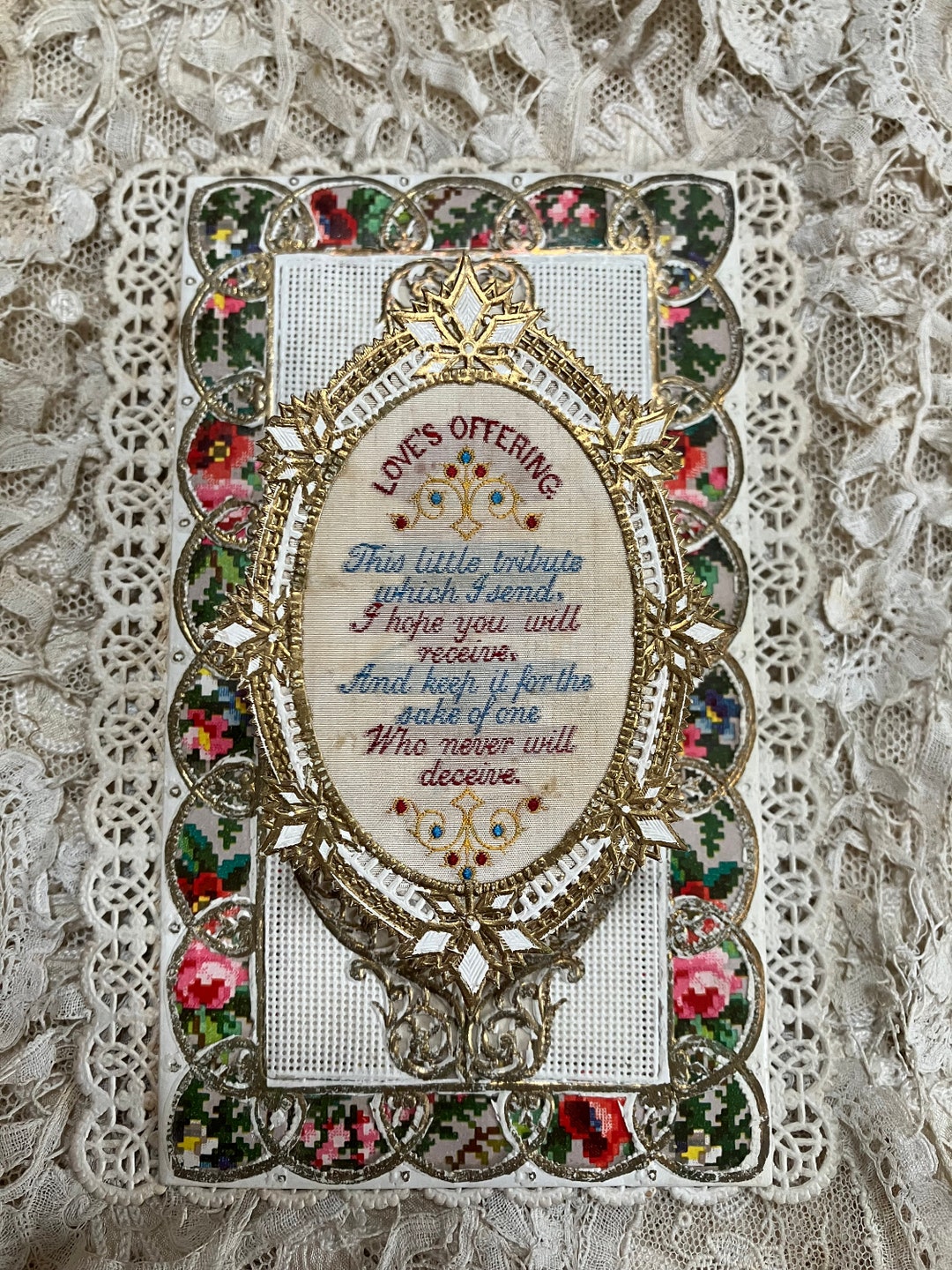 Antique Embossed Paper Lace Love Card From 1800's, Century