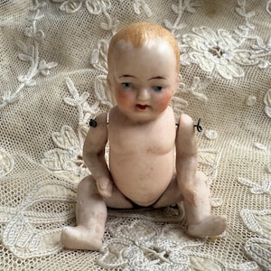 Little Antique German Bisque Jointed baby doll, bisque little baby doll