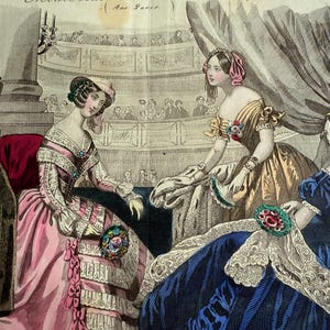 1860 Journal des Femmes Antiek Frans handgekleurd modebord REF B1