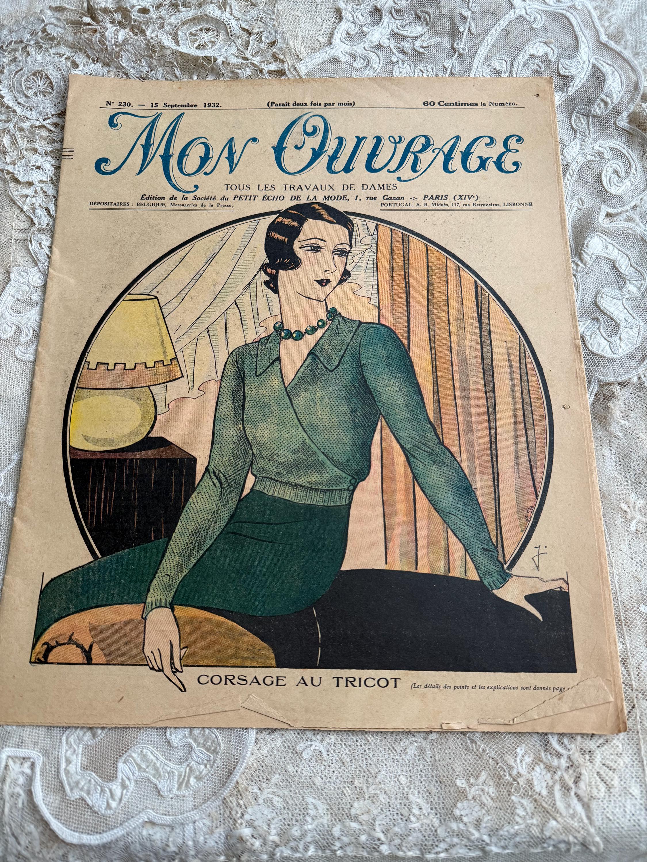 Antique French Needlework Magazine: 1932 'mon Ouvrage' Issue