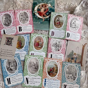 Rare collection of embossed Alphabet cards c1840