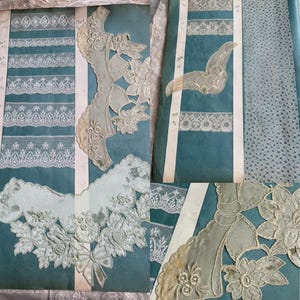 Large Antique Nottingham Lace work Sample page, salesman lace sampler books page trims