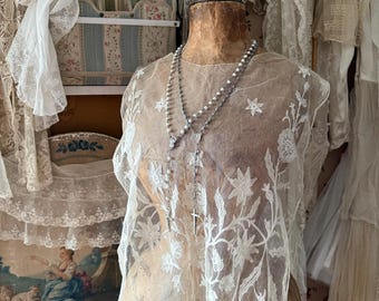 Nineteenth Century floral motif machine lace dress panel