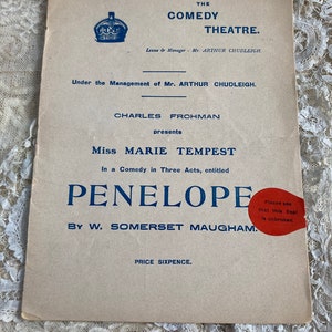 Original Antique Comedy Penelope Theatre program, Antique Ephemera