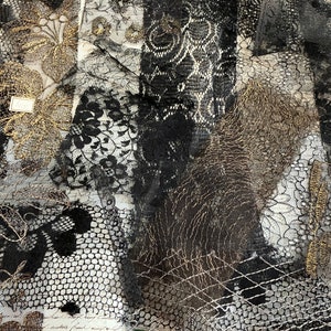 Large collection of Nottingham lace Factory Black Lace sample trims, Antique Black Lace