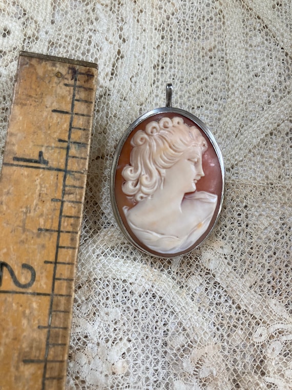 Stunning Antique Silver Carved shell Cameo Brooch… - image 10