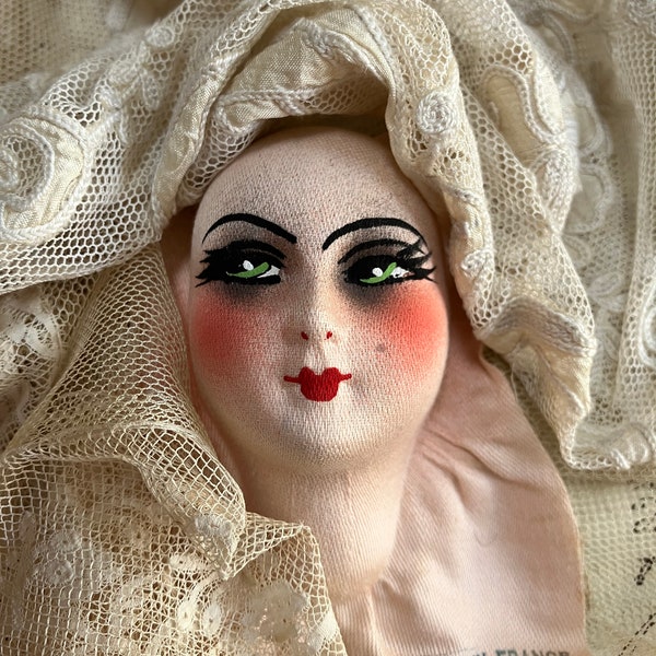 Antique French Boudoir Doll painted faces, dolls head