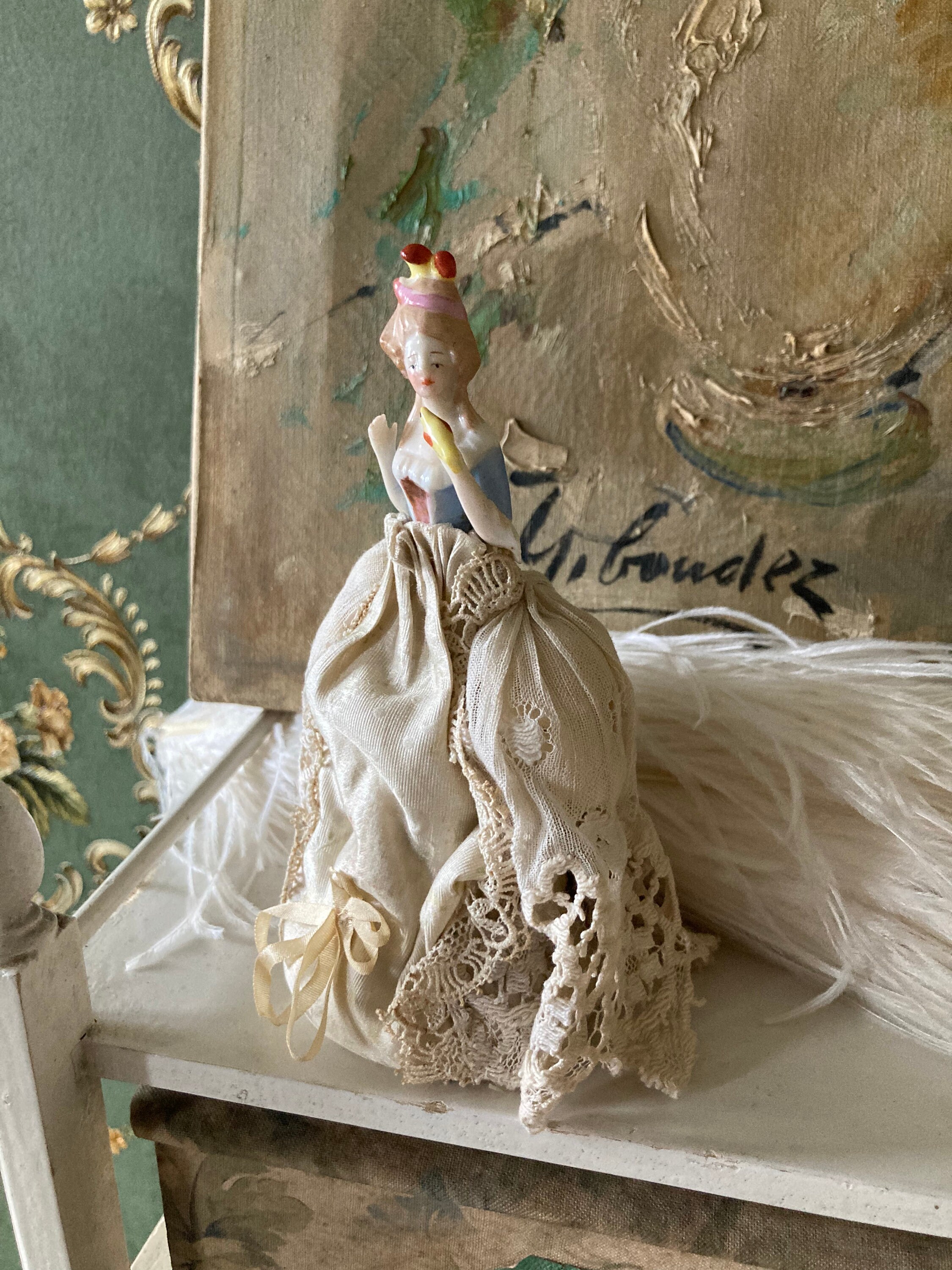 Antique Bisque Porcelain Half Doll Lace Pin Cushion Doll With Etsy