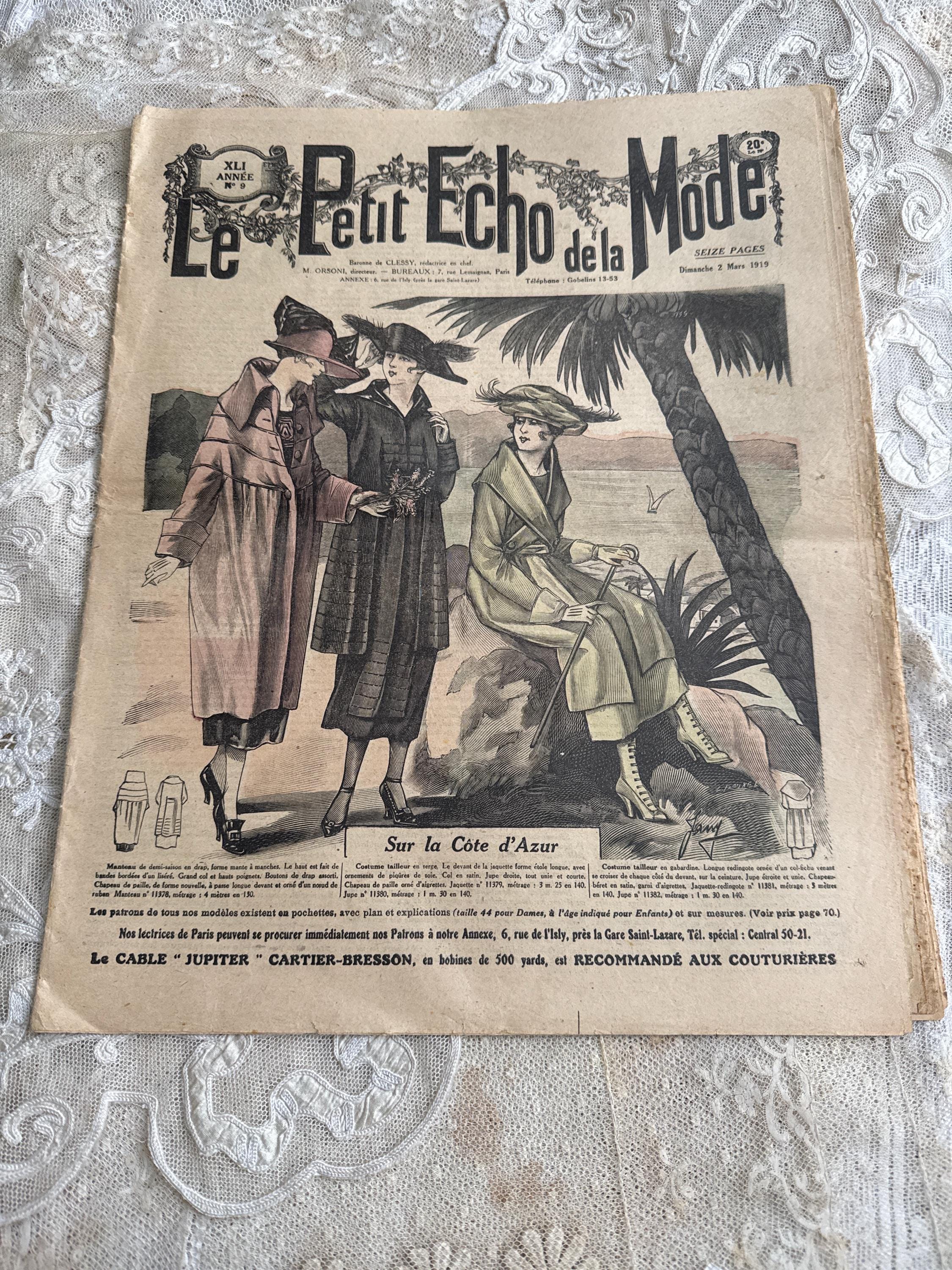 Antique French Fashion Magazine 'le Petit Echo De La Mode' 1918