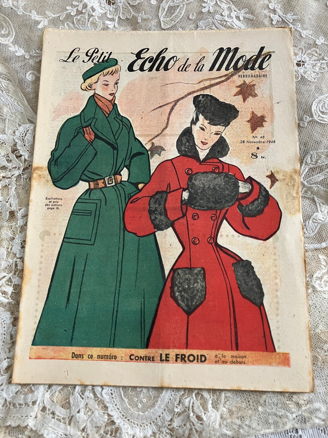 Patron De Couture Vintage Echo De La Mode 1960 - Manteau Droit Col Rond Taille 44