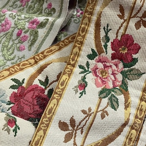 Antique French Embroidered brocade trim, Antique floralTrim