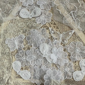 Colección de apliques de encaje antiguos, elaboración, costura, flores de encaje de diario, mariposa REF Grupo 1