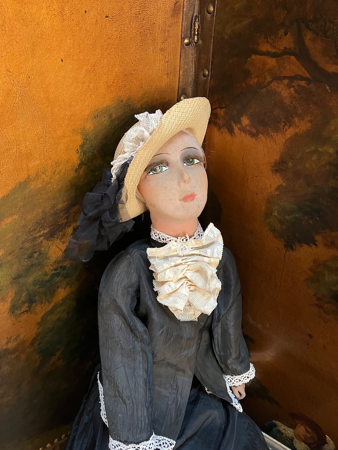 Antique French Boudoir Doll, Straw Hat, Porcelain Legs (75cm) - Etsy