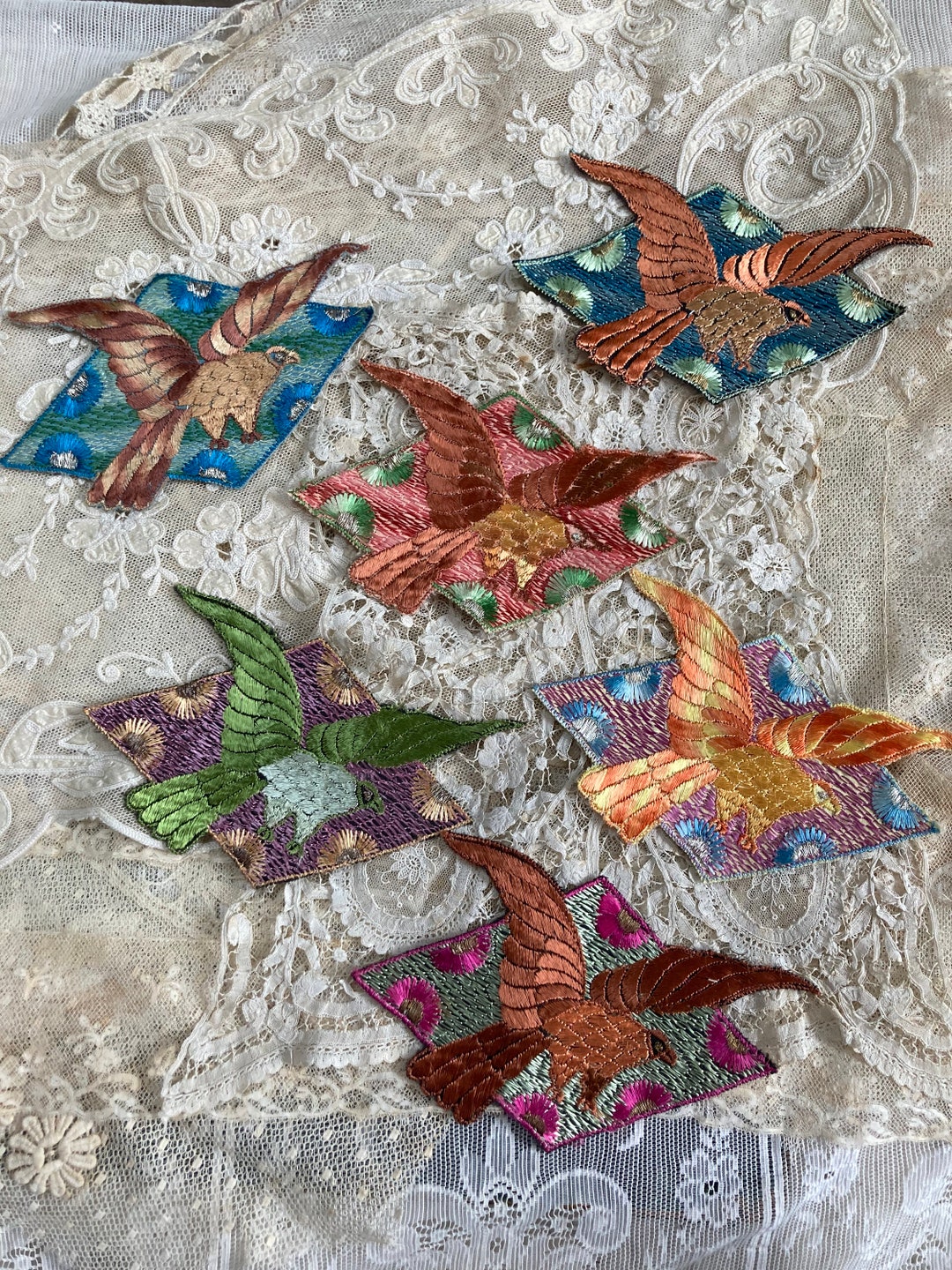 Vintage 1930s Silk Embroidered Bird and Fly Belt Purse
