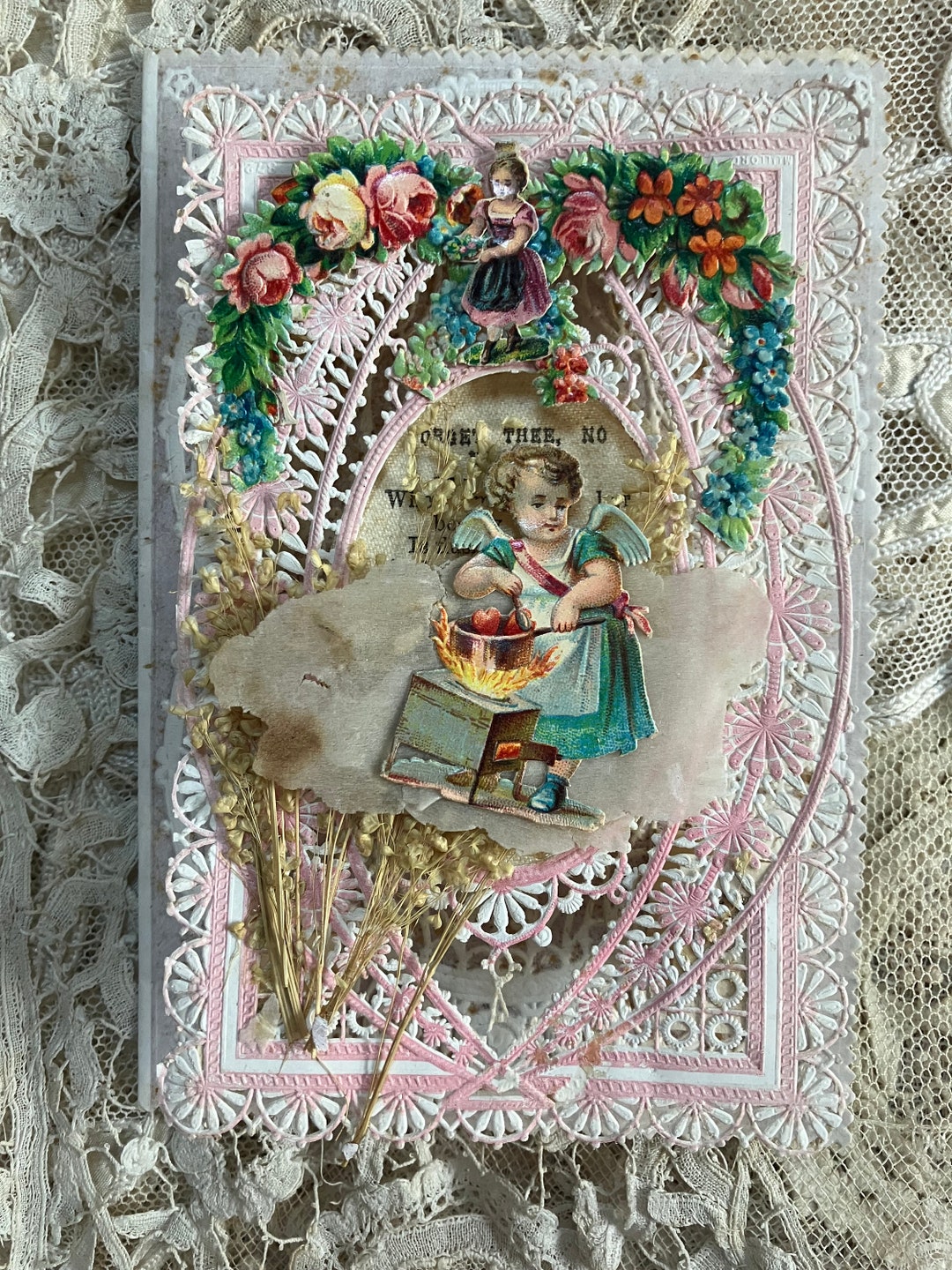 Antique Paper Lace Love Card From 1800's, Century Lace Card