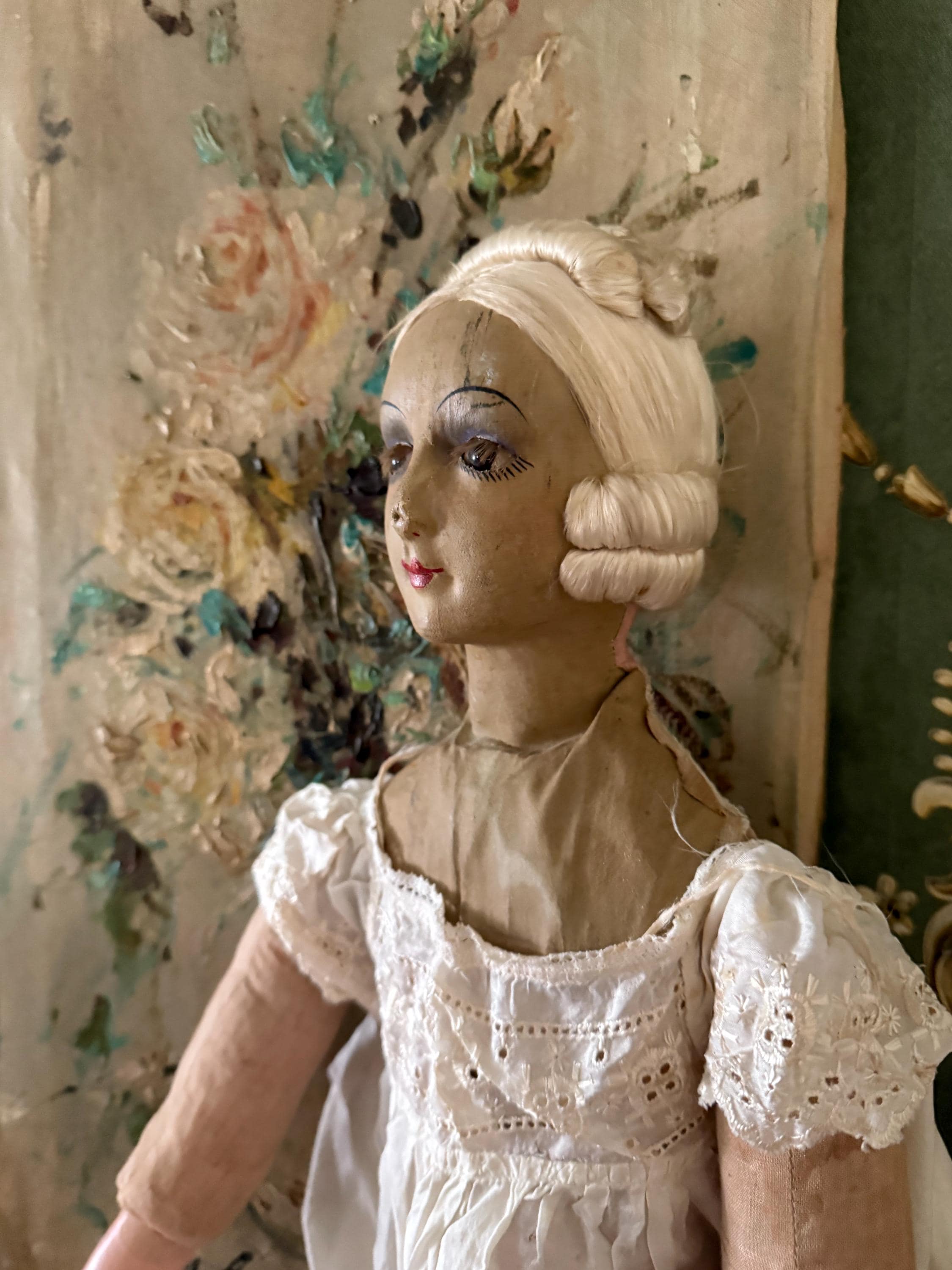 Antique French Boudoir Doll, Blonde Hair Poupee, 34 Inch Salon