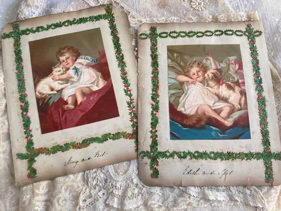 Antique 1829 Scrapbook Pages: Children and Pets, Foliage Borders