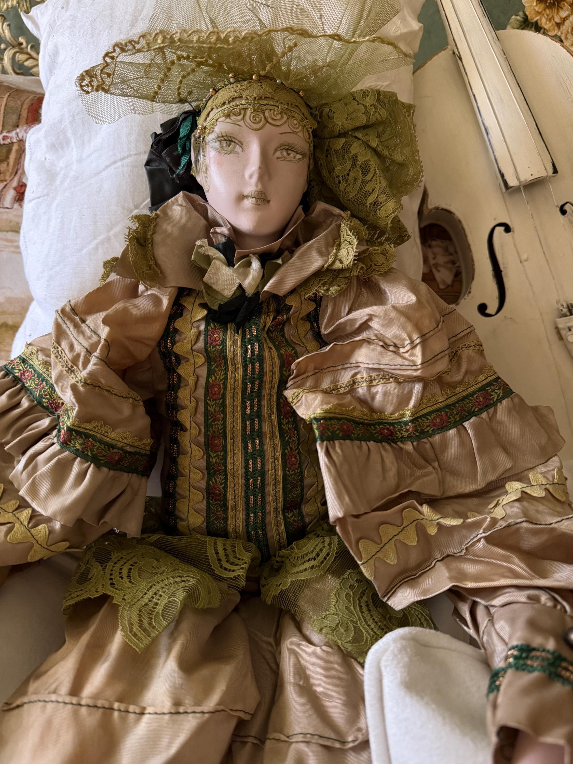 Ancienne Poupée Boudoir En Chiffon Et Porcelaine - Époque 19ème Siècle