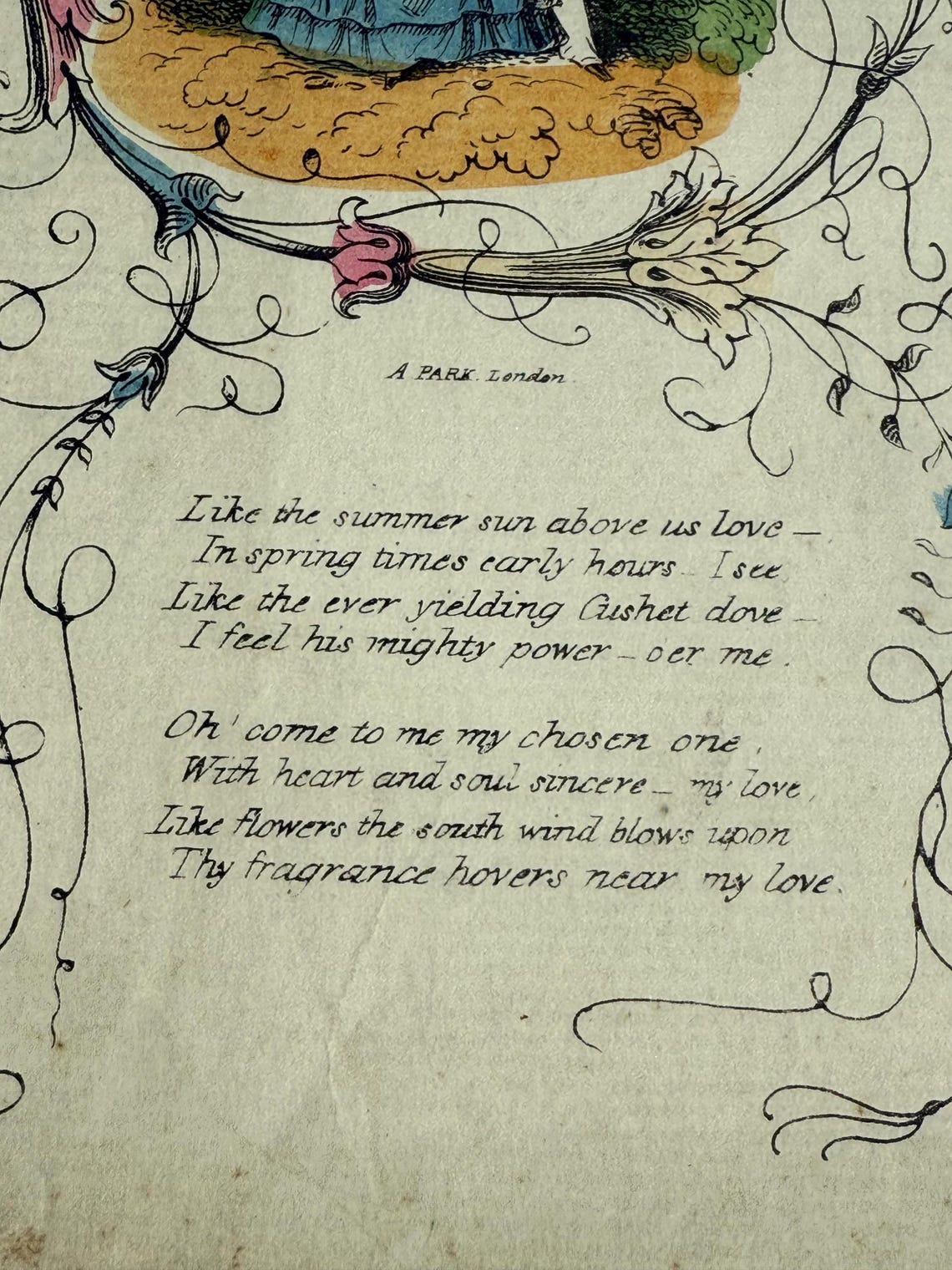 Nineteenth Century Folded Letter Sheet Valentine With Hand Coloured ...
