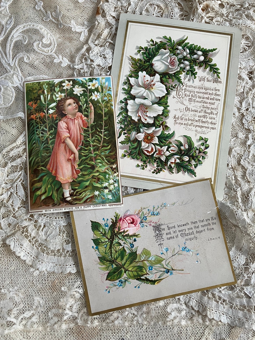 Three Beautiful Antique Greetings Cards Etsy