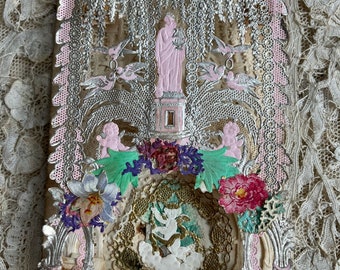 Biglietto di San Valentino in pizzo di carta goffrata del XIX secolo, anni '50 dell'Ottocento
