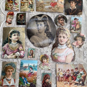 19世紀の大きな肖像画の紙片のコレクション