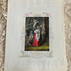Stunning Quarto Nineteenth Century Despondent Lovers hand made Valentines card  Embossed Card