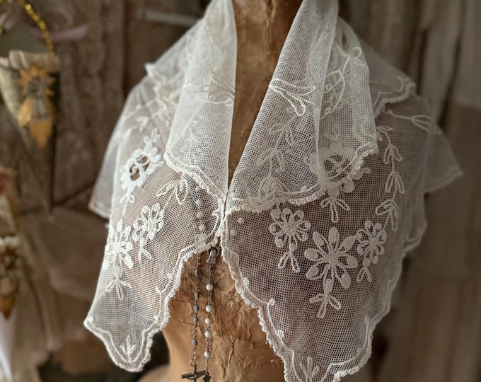 Antique Tambour Lace Wedding Caplet, Fine Lace Veil - Etsy