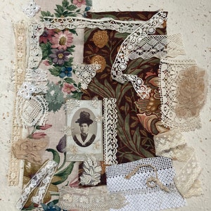 Bellissimo kit di ispirazione, lacci antichi, tessuto vintage, kit di diario
