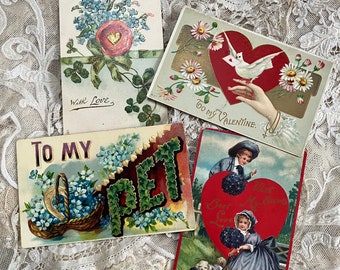 Pretty Antique Valentine postcard cards embossed cards
